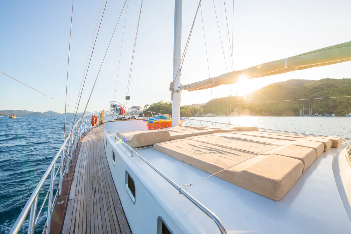 Deck of Flores, a Gulet Gulet gulet at Fethiye, Turkey