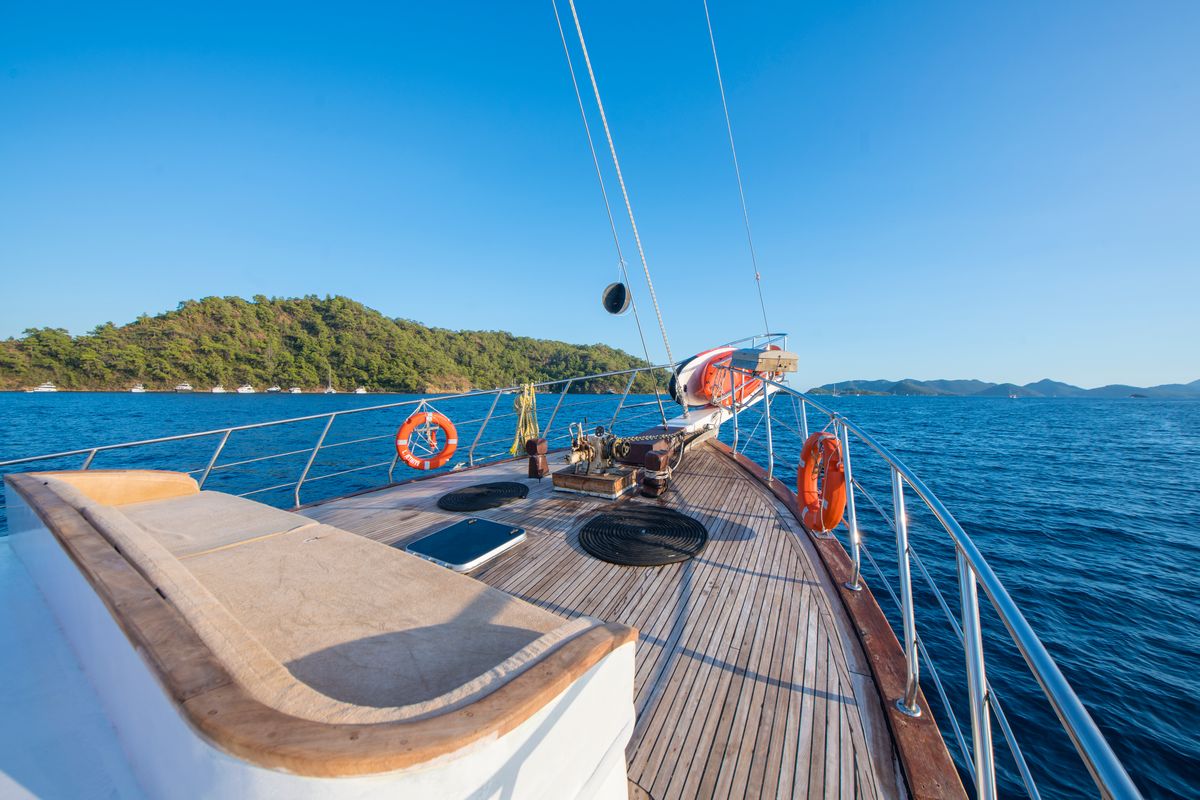 Deck of Flores, a Gulet Gulet gulet at Fethiye, Turkey
