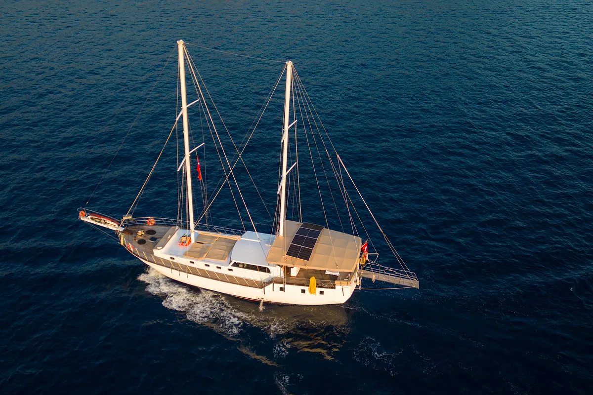 Exterior view of Flores, a Gulet Gulet gulet at Fethiye, Turkey