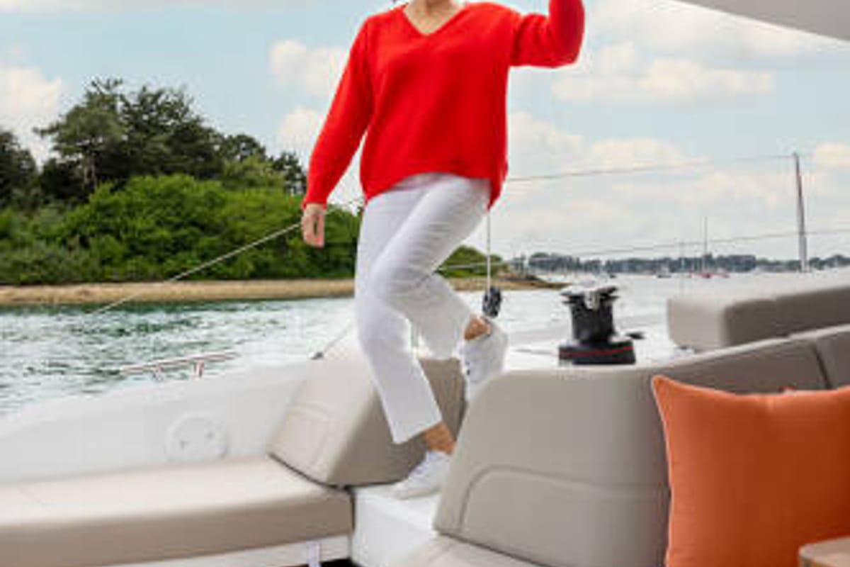 Deck of FP 41, a Fountaine Pajot New 41 catamaran at es Jonquet, Spain