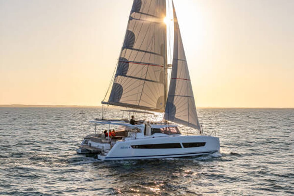 Exterior view of FP 41, a Fountaine Pajot New 41 catamaran at es Jonquet, Spain