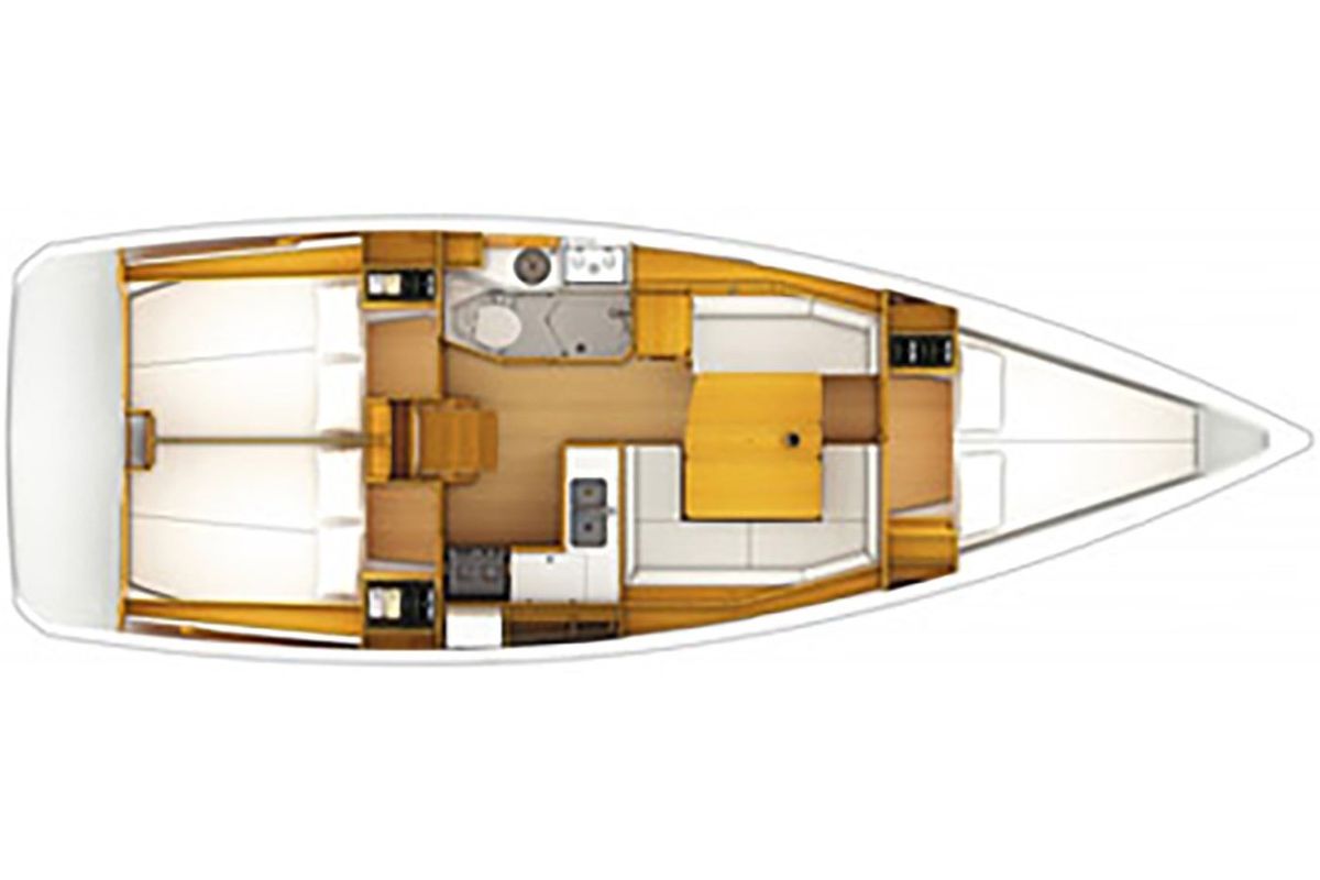 Floor plan of Oyster Shell, a Jeanneau Sun Odyssey 379 sailboat at Athens, Greece