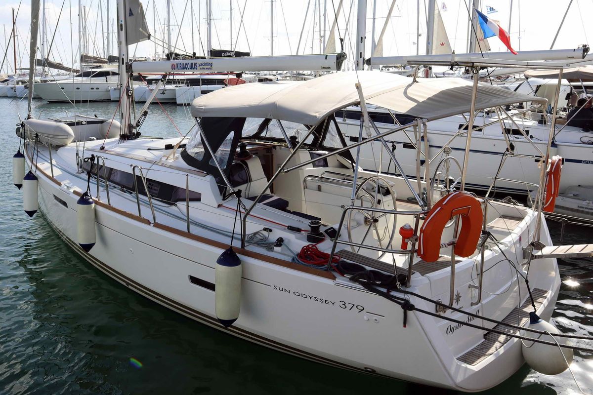 Exterior view of Oyster Shell, a Jeanneau Sun Odyssey 379 sailboat at Athens, Greece