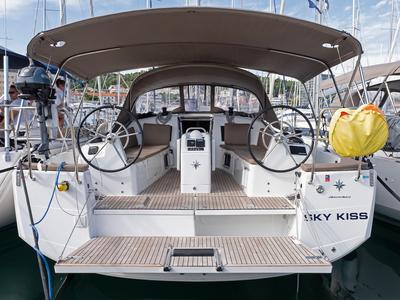 Cockpit of Sky Kiss, a Jeanneau Sun Odyssey 410 sailboat at Split, Croatia