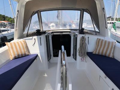 Deck of Sailor Jupiter, a Beneteau Oceanis 38.1 sailboat at Općina Medulin, Croatia