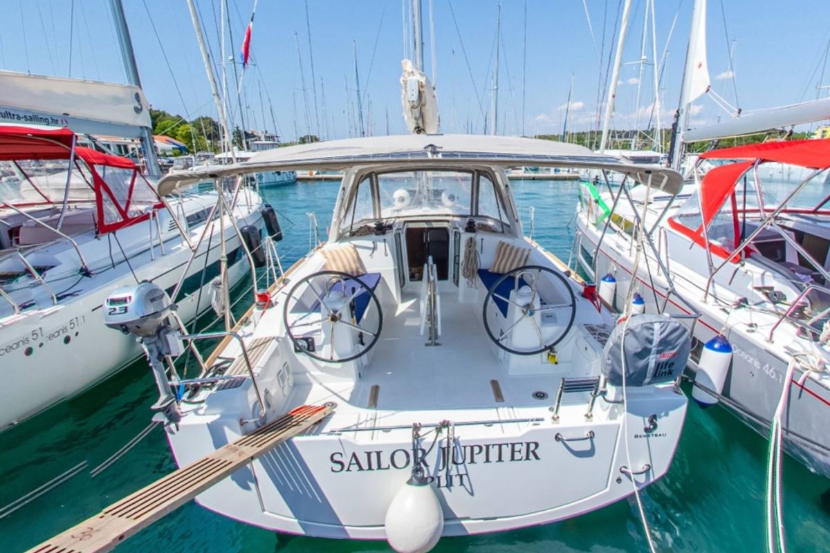 Cockpit of Sailor Jupiter, a Beneteau Oceanis 38.1 sailboat at Općina Medulin, Croatia