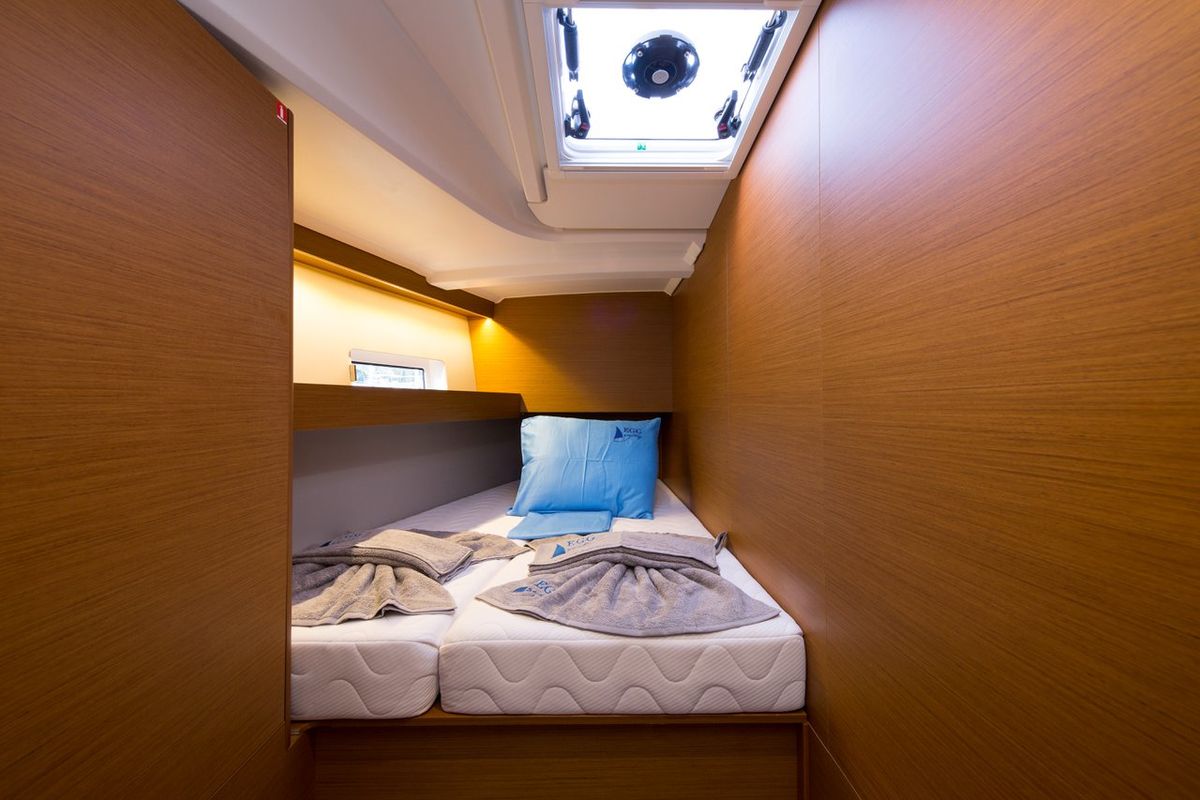 Cabin on Senorita, a Jeanneau Sun Odyssey 490 sailboat at Fethiye, Turkey