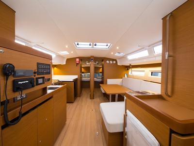 Salon of Senorita, a Jeanneau Sun Odyssey 490 sailboat at Fethiye, Turkey