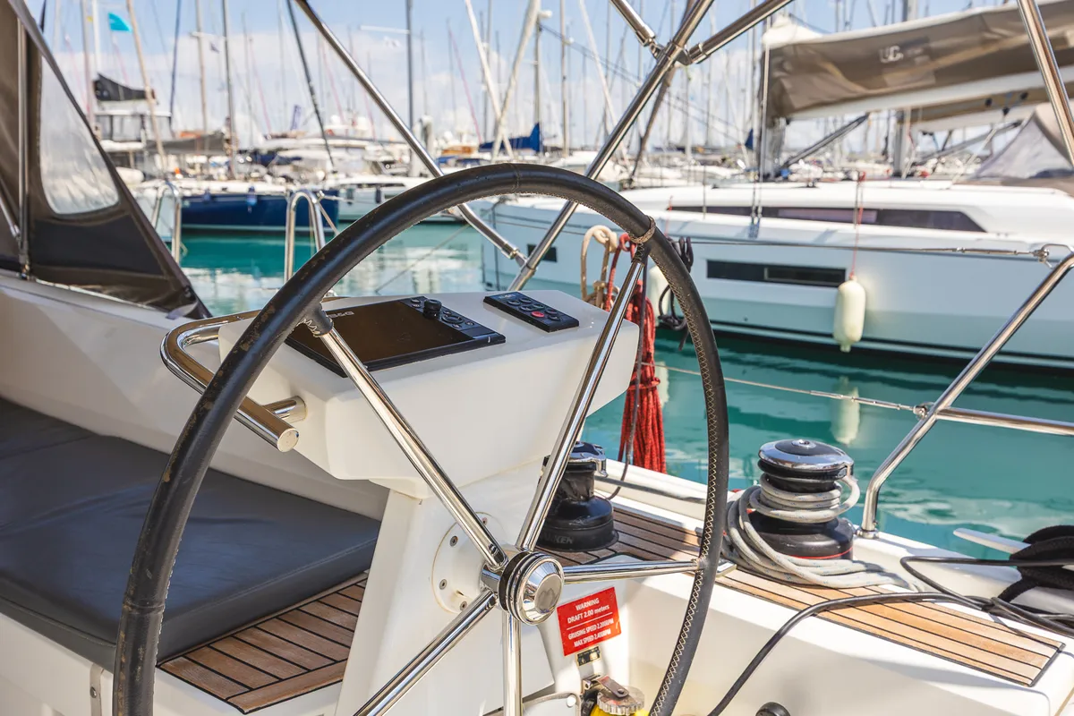 Cockpit of Ellaida Built 2019, a Beneteau Oceanis 46.1 sailboat at Municipal Unit of Lefkada, Greece