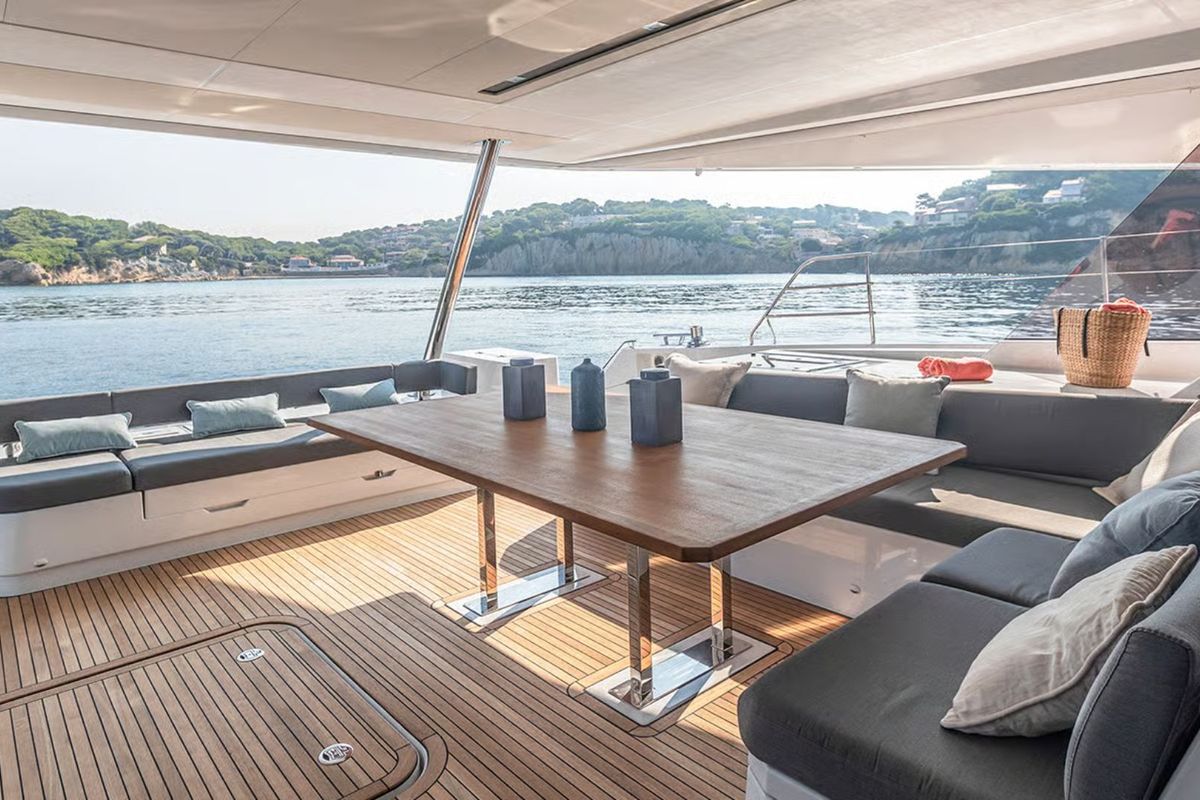 Deck of Premium, a Fountaine Pajot Samana 59 catamaran at Palermo, Italy