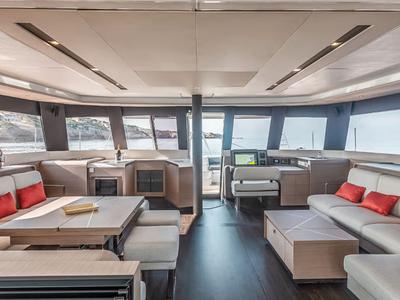 Salon of Premium, a Fountaine Pajot Samana 59 catamaran at Palermo, Italy