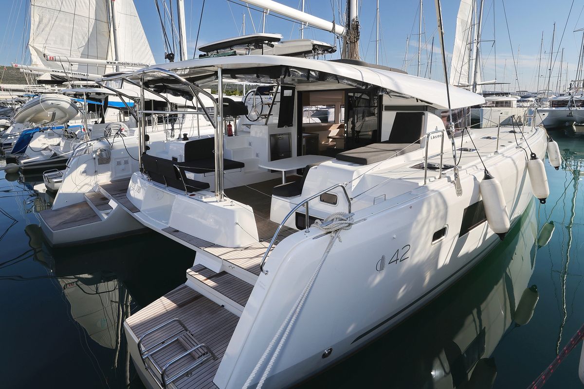 Exterior view of DEAR JOHN, a Lagoon 42 catamaran at Općina Sukošan, Croatia