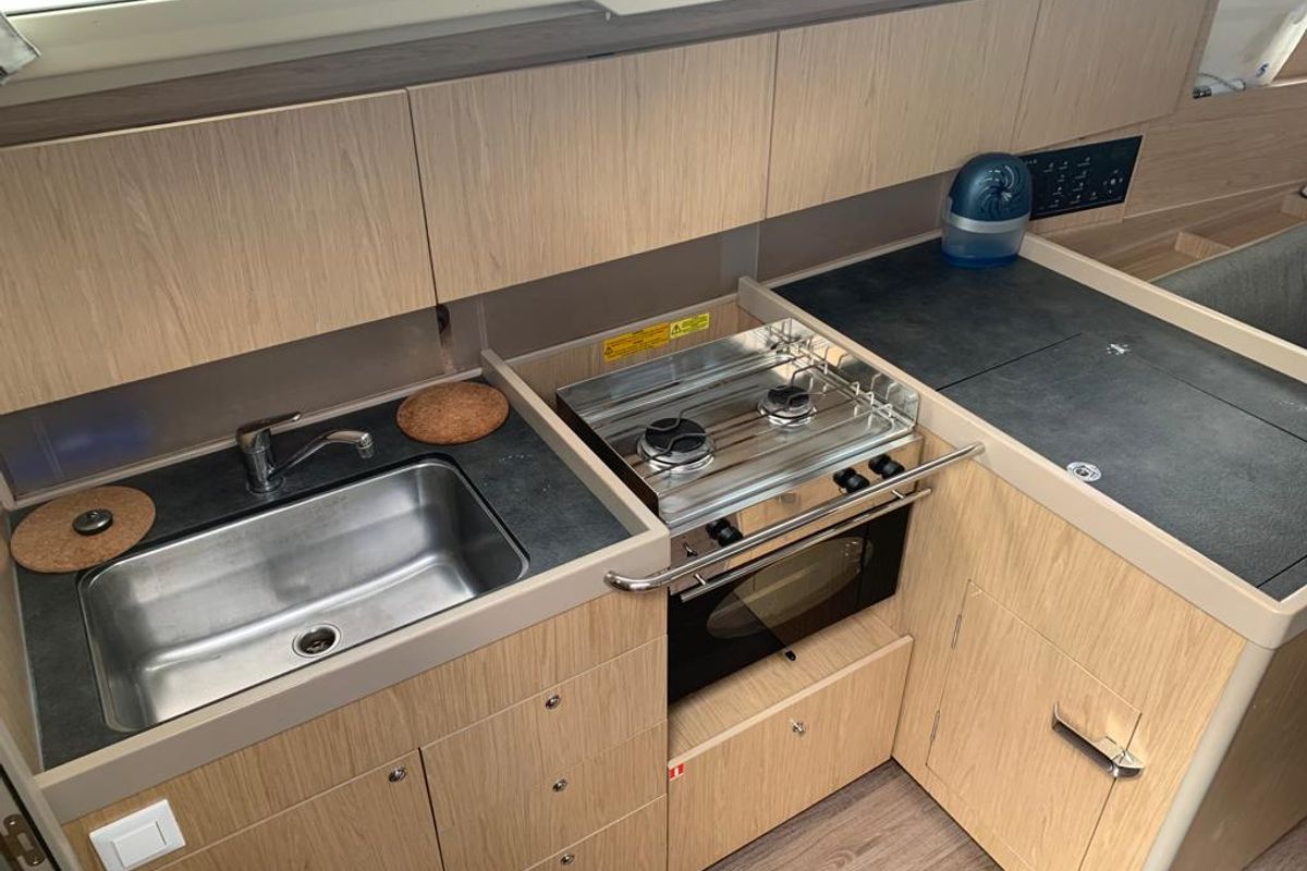 Galley of Nina, a Beneteau Oceanis 41.1 sailboat at Salerno, Italy