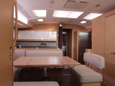 Salon of Why Not 18, a Dufour 530 sailboat at Municipal Unit of Lefkada, Greece