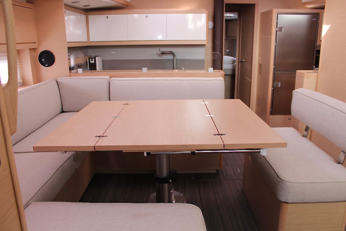 Salon of Why Not 18, a Dufour 530 sailboat at Municipal Unit of Lefkada, Greece