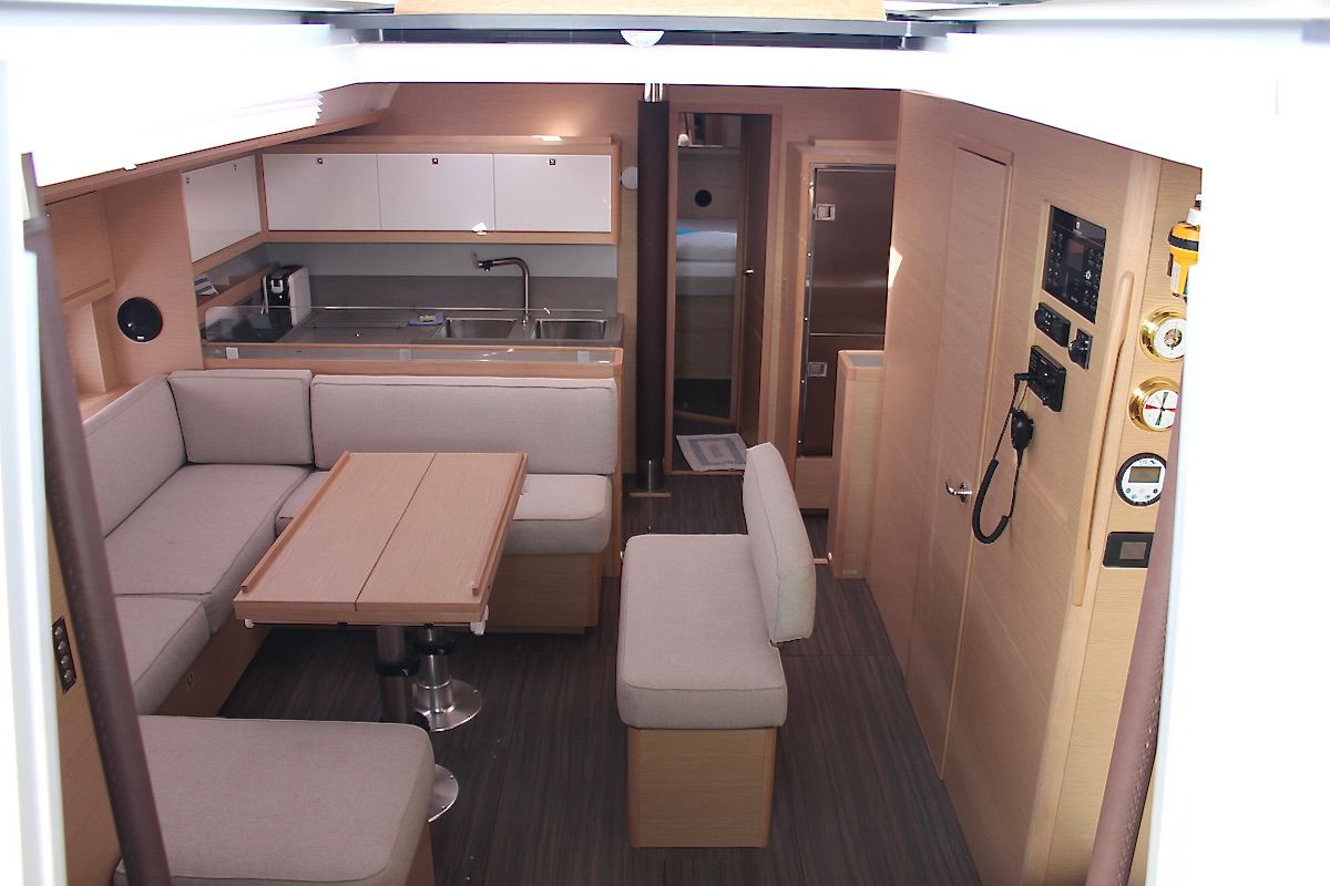 Salon of Why Not 18, a Dufour 530 sailboat at Municipal Unit of Lefkada, Greece
