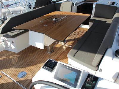 Deck of Why Not 18, a Dufour 530 sailboat at Municipal Unit of Lefkada, Greece