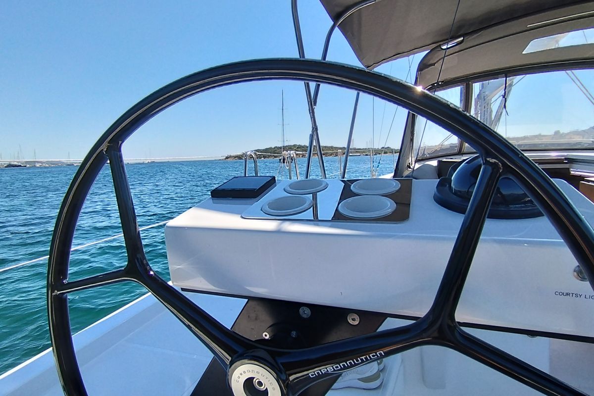 Exterior view of Asperula, a Dufour 530 sailboat at Olbia, Italy