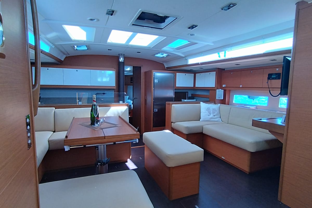 Salon of Asperula, a Dufour 530 sailboat at Olbia, Italy