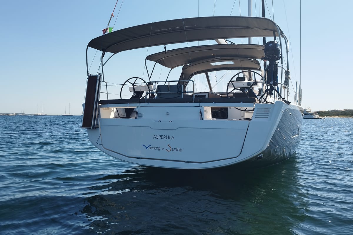Exterior view of Asperula, a Dufour 530 sailboat at Olbia, Italy