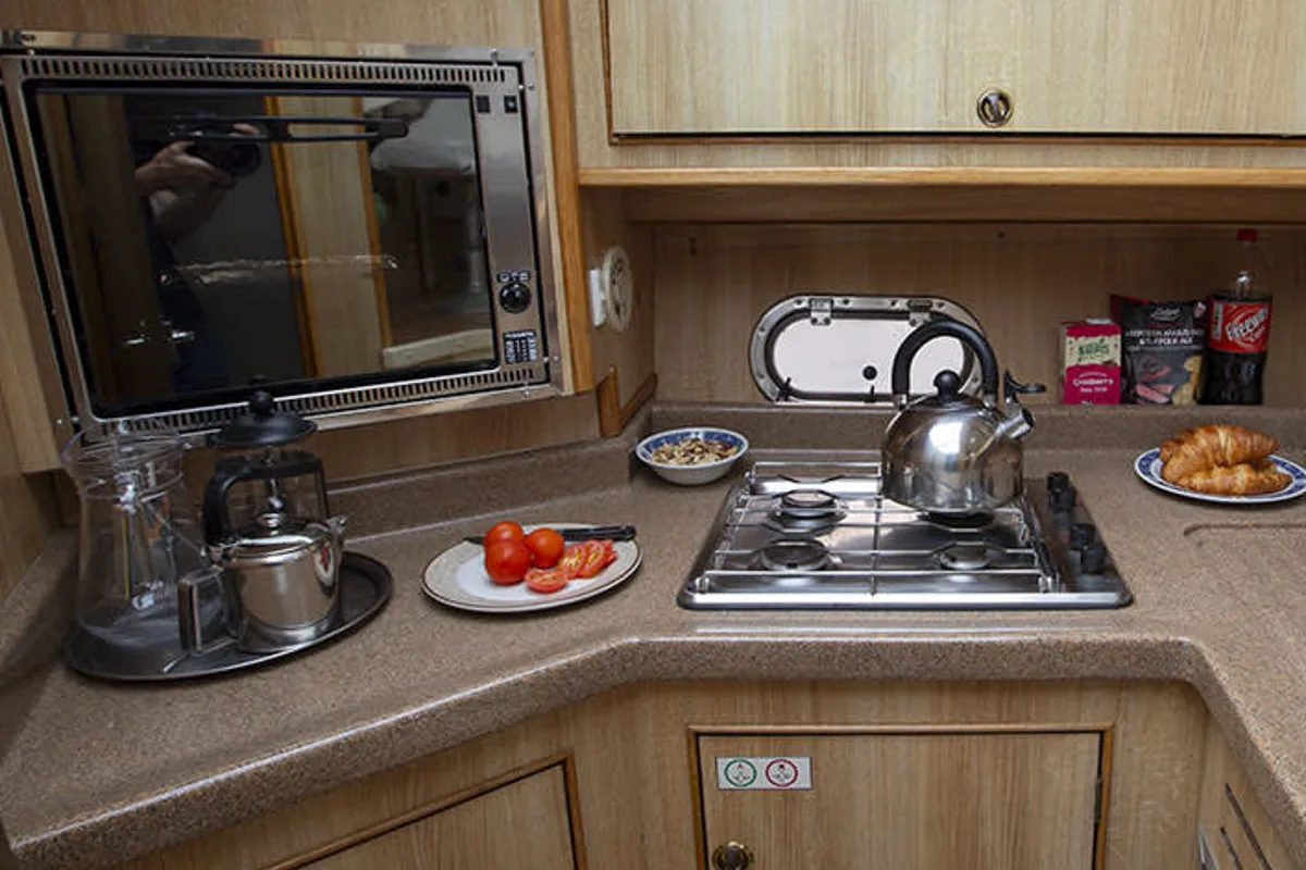 Galley of Consul - Budget 3, a Cygnet Consul motorboat at Carrick-on-Shannon, Ireland