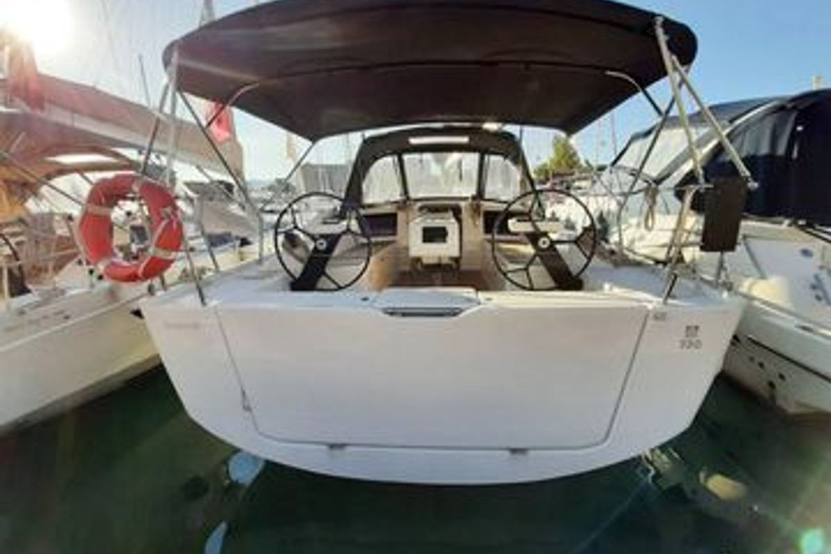 Cockpit of Nagini, a Dufour 390 sailboat at Procida, Italy