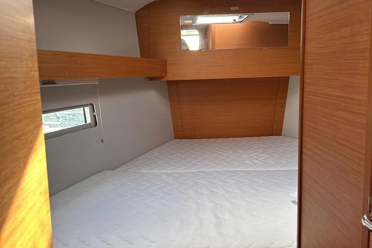 Cabin on Nagini, a Dufour 390 sailboat at Procida, Italy