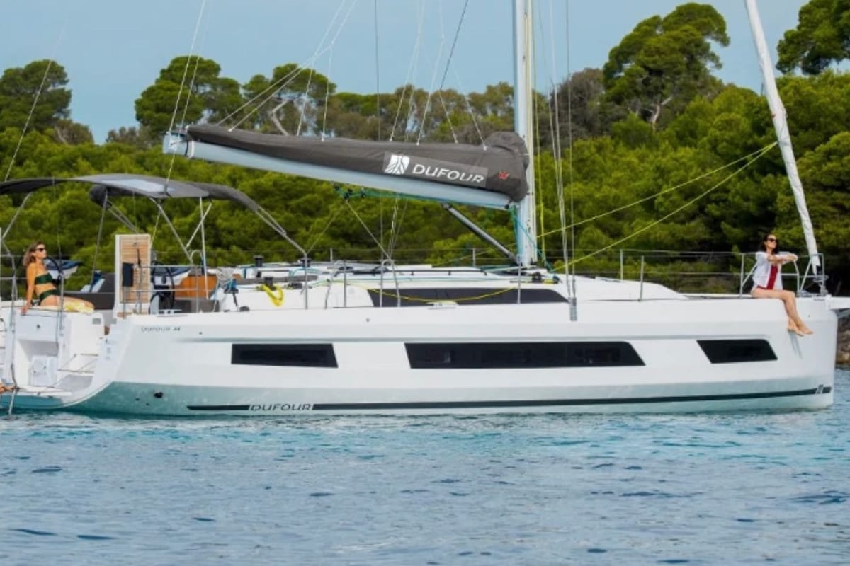 Exterior view of Diomede, a Dufour 44 sailboat at Procida, Italy