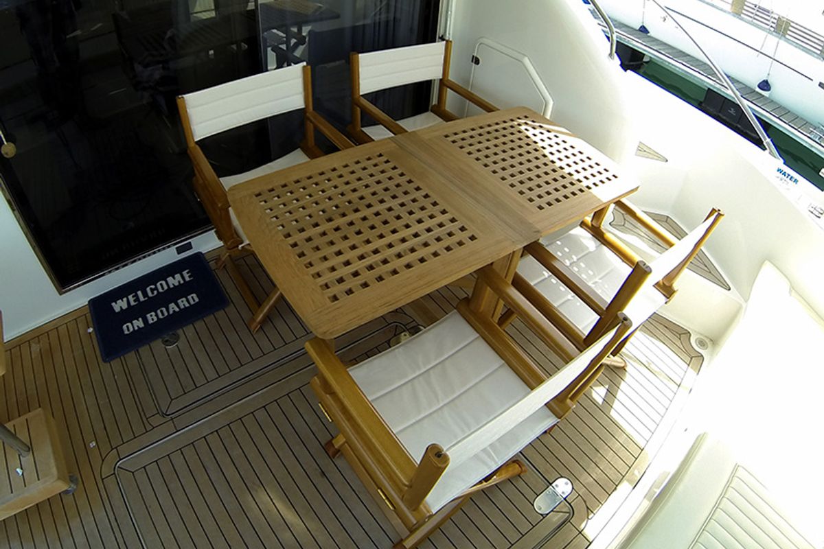 Deck of Luna IV, a Fairline Boats Fairline Phantom 50 yacht at Grad Šibenik, Croatia