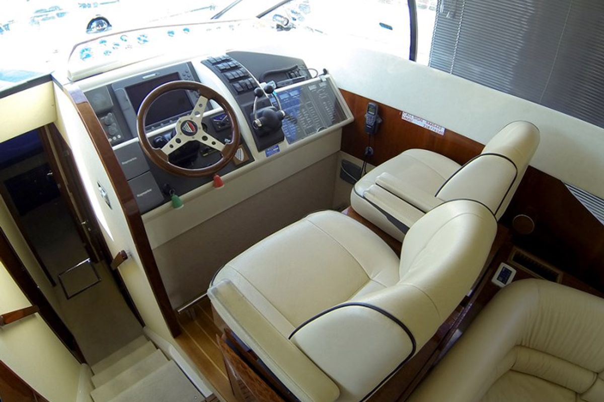 Cockpit of Luna IV, a Fairline Boats Fairline Phantom 50 yacht at Grad Šibenik, Croatia