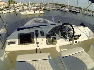 Cockpit of Luna IV, a Fairline Boats Fairline Phantom 50 yacht at Grad Šibenik, Croatia