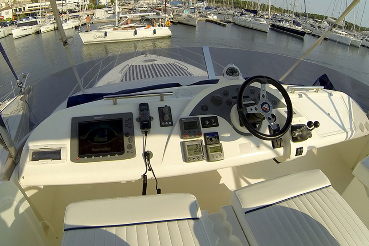 Cockpit of Luna IV, a Fairline Boats Fairline Phantom 50 yacht at Grad Šibenik, Croatia