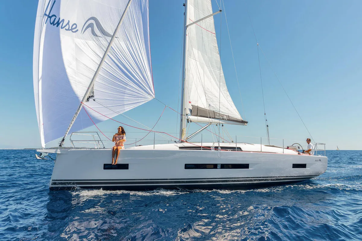 Exterior view of Taja, a Hanse Yachts Hanse 410 sailboat at Pirovac, Croatia