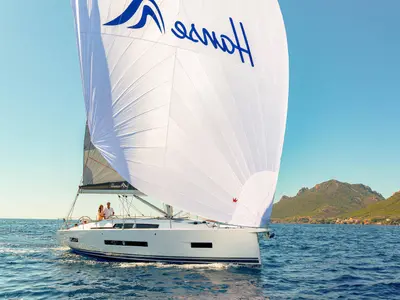 Exterior view of Taja, a Hanse Yachts Hanse 410 sailboat at Pirovac, Croatia