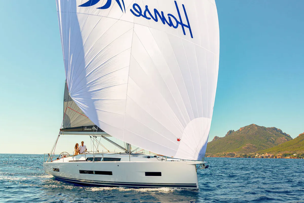 Exterior view of Taja, a Hanse Yachts Hanse 410 sailboat at Pirovac, Croatia