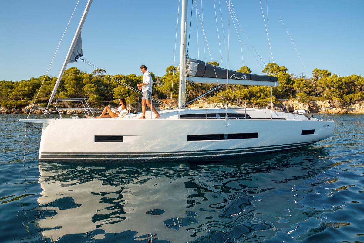 Exterior view of Taja, a Hanse Yachts Hanse 410 sailboat at Pirovac, Croatia