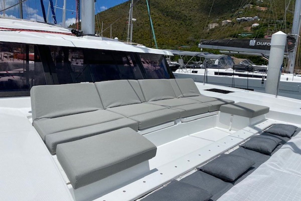 Deck of Serene Blue, a Fountaine Pajot Astrea 42 Maestro catamaran at Chesapeake, United States