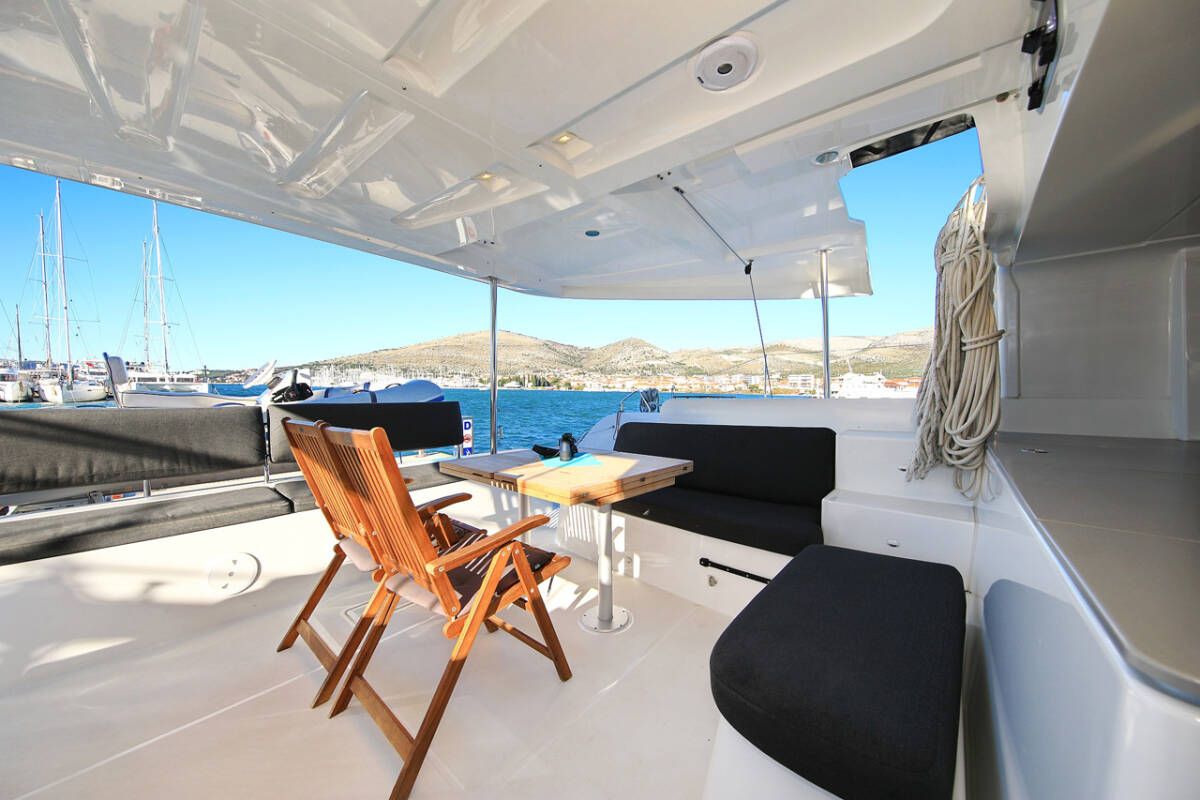 Deck of Mariposa, a Lagoon 46 catamaran at Grad Kaštela, Croatia