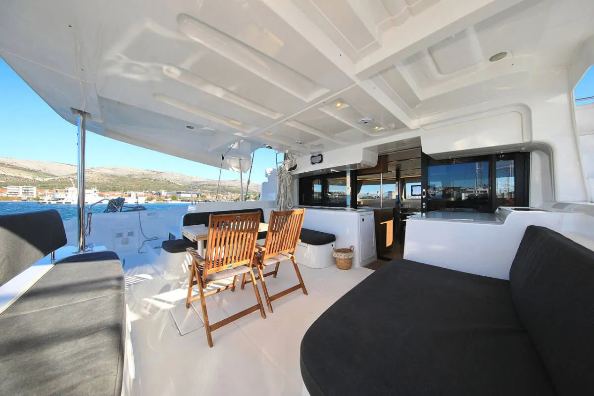 Deck of Mariposa, a Lagoon 46 catamaran at Grad Kaštela, Croatia