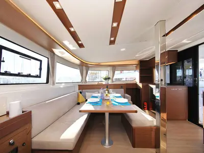Salon of Mariposa, a Lagoon 46 catamaran at Grad Kaštela, Croatia