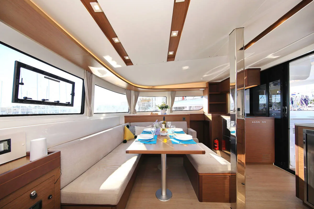 Salon of Mariposa, a Lagoon 46 catamaran at Grad Kaštela, Croatia