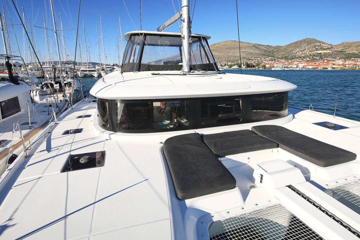Deck of Mariposa, a Lagoon 46 catamaran at Grad Kaštela, Croatia