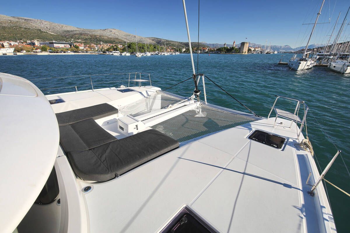 Deck of Mariposa, a Lagoon 46 catamaran at Grad Kaštela, Croatia