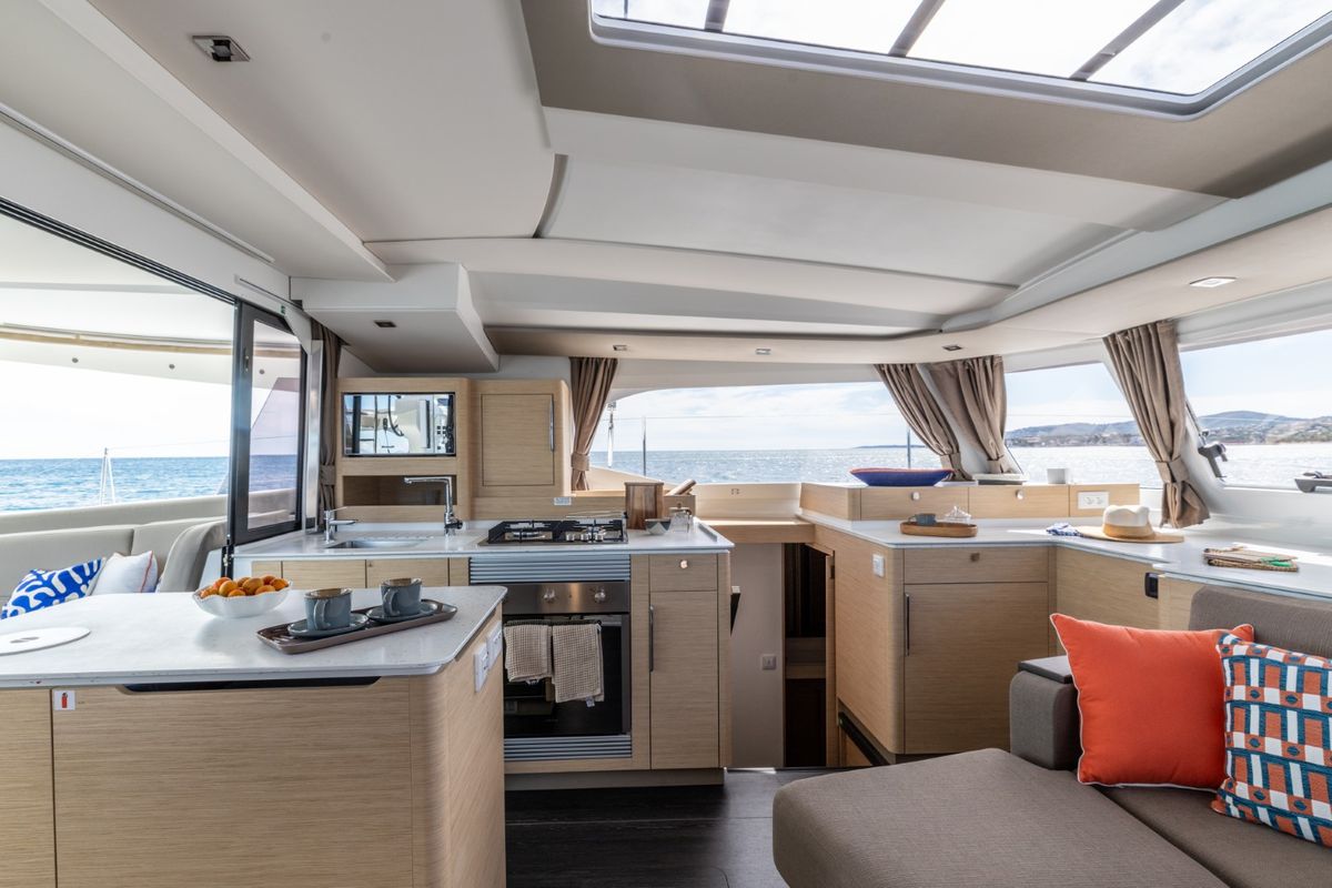 Galley of Skywalker, a Fountaine Pajot FP 44 Quatuor catamaran at Seget Donji, Croatia