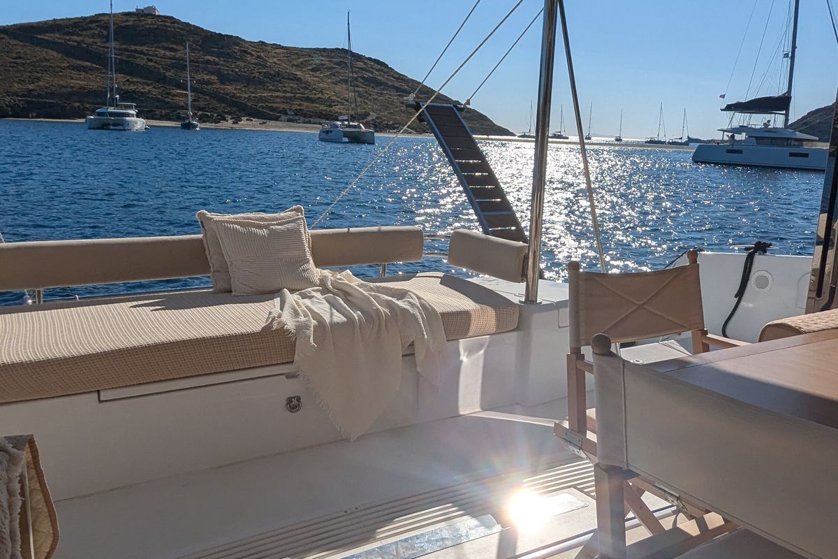 Deck of Leo, a Bali 4.2 catamaran at Lavreotiki Municipal Unit, Greece