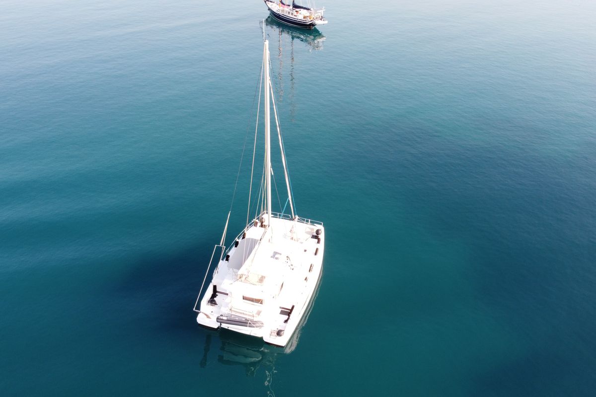 Exterior view of Leo, a Bali 4.2 catamaran at Lavreotiki Municipal Unit, Greece