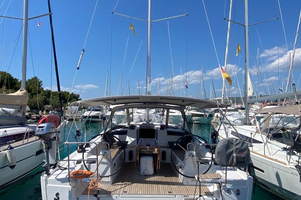 Exterior view of Kiki, a Beneteau Oceanis 40.1 sailboat at Općina Rogoznica, Croatia