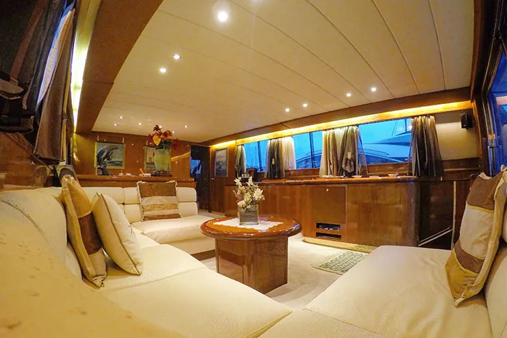 Salon of Lady Bibi, a Falcon Yachts Falcon 76 yacht at Olbia, Italy