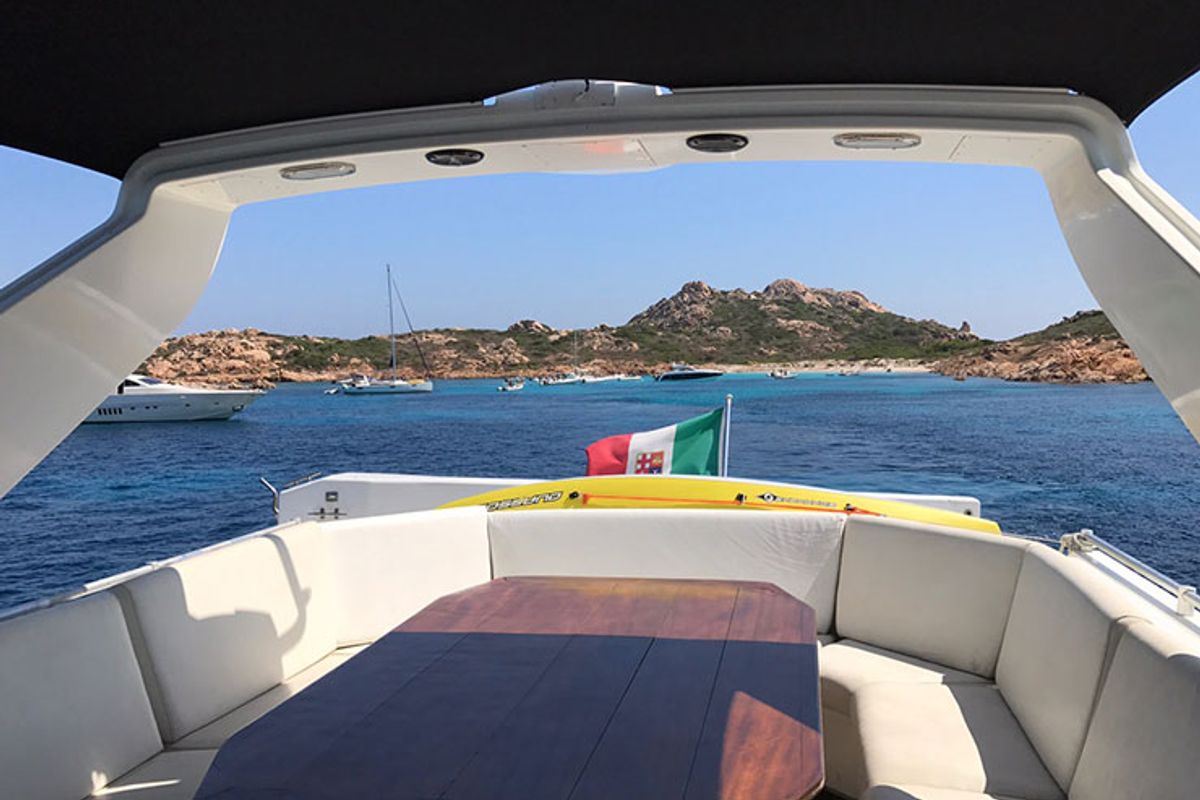 Deck of Lady Bibi, a Falcon Yachts Falcon 76 yacht at Olbia, Italy