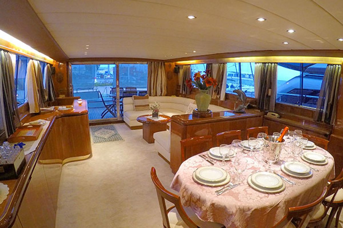 Salon of Lady Bibi, a Falcon Yachts Falcon 76 yacht at Olbia, Italy